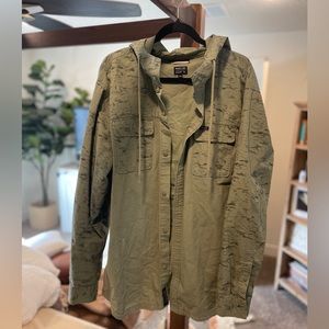 RVCA Shacket light green button down with drawstring hood